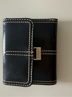 Black Leather Wallet with Contrast Stitching